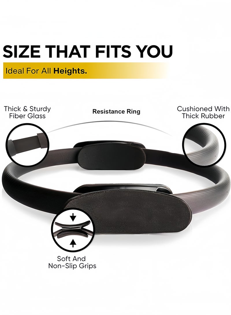 UANIQ Pilates Ring 38cm Professional Magic Circle Double Handle Fitness Ring for Thigh Toner Core Training Yoga Workout Postpartum Recovery Stealth Black - Image 3