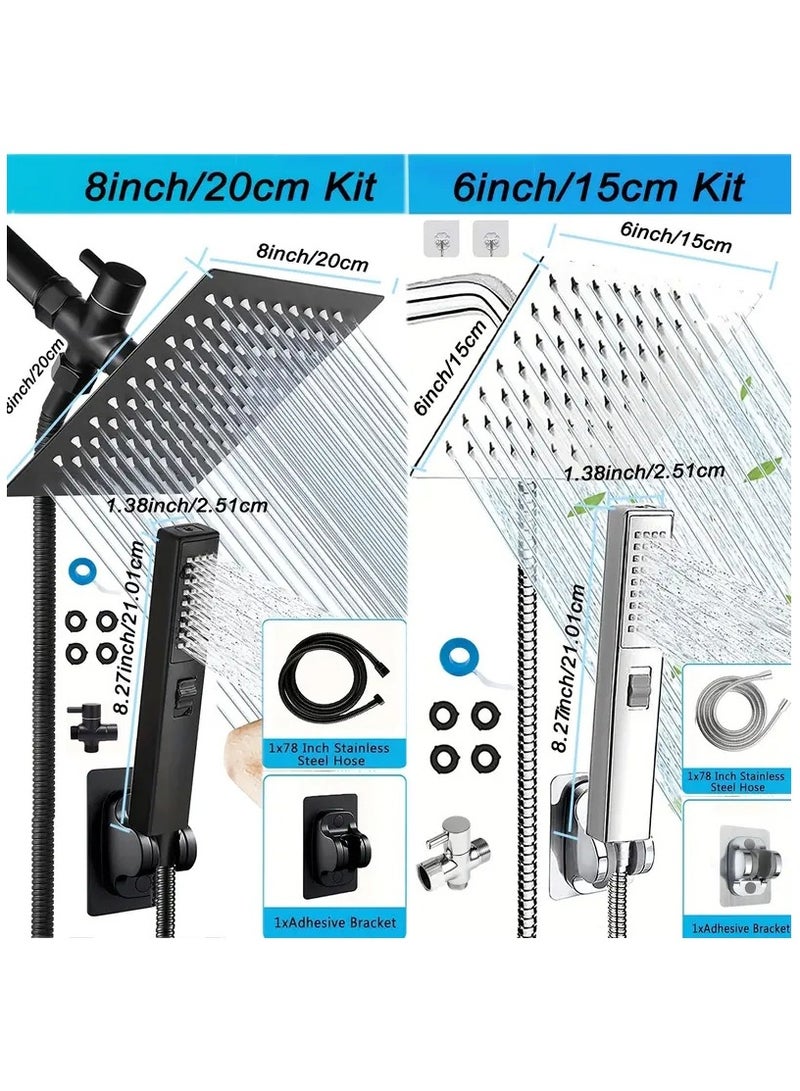 Transform Your Shower Experience with a 6 High Pressure RainShower Head and Two-in-One Handheld Set, Plus 78 Extra LongHose, 3-Way Diverter, and Adhesive Shower Head Holder! - Image 2