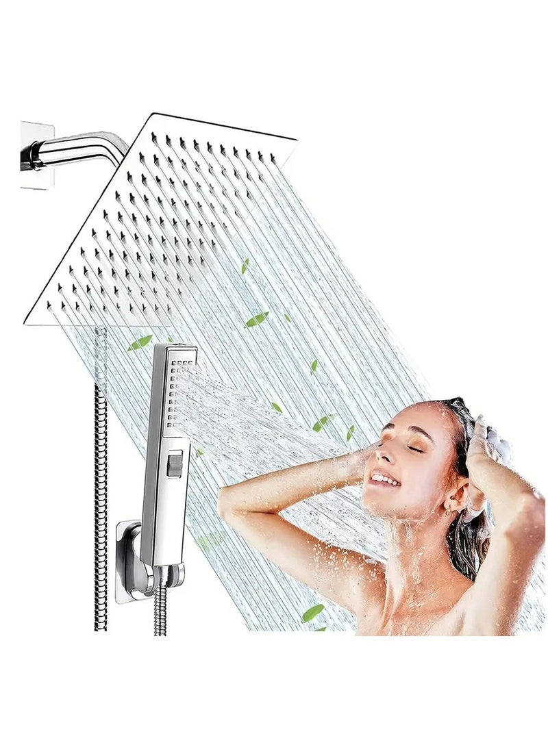 Transform Your Shower Experience with a 6 High Pressure RainShower Head and Two-in-One Handheld Set, Plus 78 Extra LongHose, 3-Way Diverter, and Adhesive Shower Head Holder! - Image 1