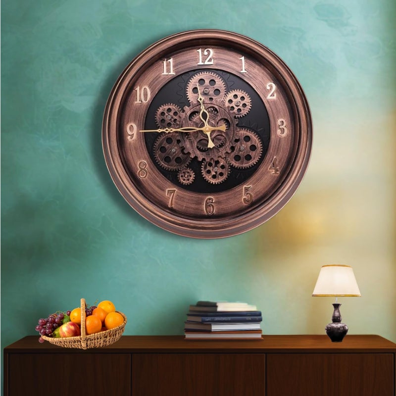 Bosco Non-Ticking Silent, Copper Metallic Frame, 3D Moving Mechanism Design, 41 CM Modern Decorative Gear Wall Clock for Home, Living Room, Bed Room, Office and Kitchen - BWC-1909 - Image 3