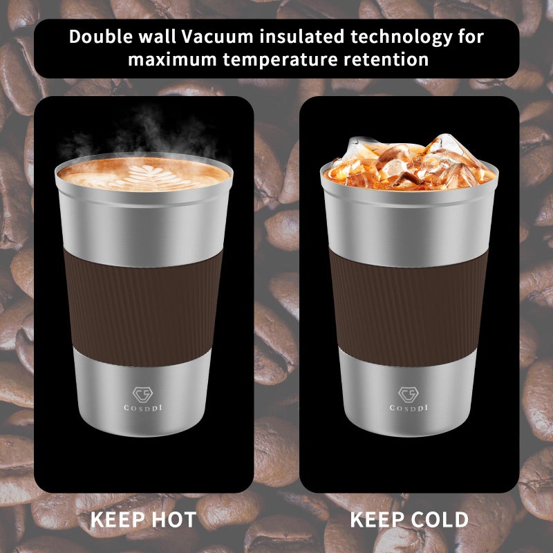 CS COSDDI 12 oz Stainless Steel Vacuum Insulated Tumbler - Coffee Travel Mug Spill Proof with Lid - Coffee Cups for Keep Hot/Ice Coffee Tea and Beer - Image 4