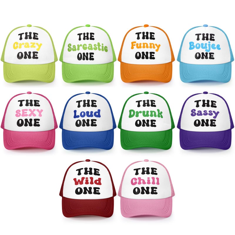 JaGely 10 Pack Funny Hat for Women Neon Group Baseball Cap Adjustable Bride Hat for Bachelorette Party Girl Trip Weekend(The XXX One,Colorful) - Image 1