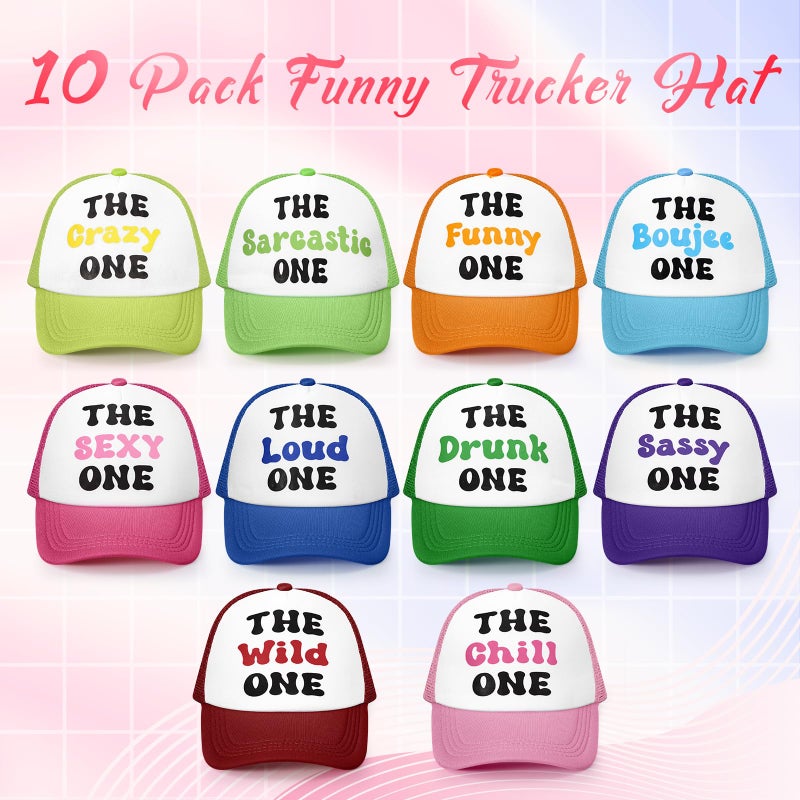 JaGely 10 Pack Funny Hat for Women Neon Group Baseball Cap Adjustable Bride Hat for Bachelorette Party Girl Trip Weekend(The XXX One,Colorful) - Image 4