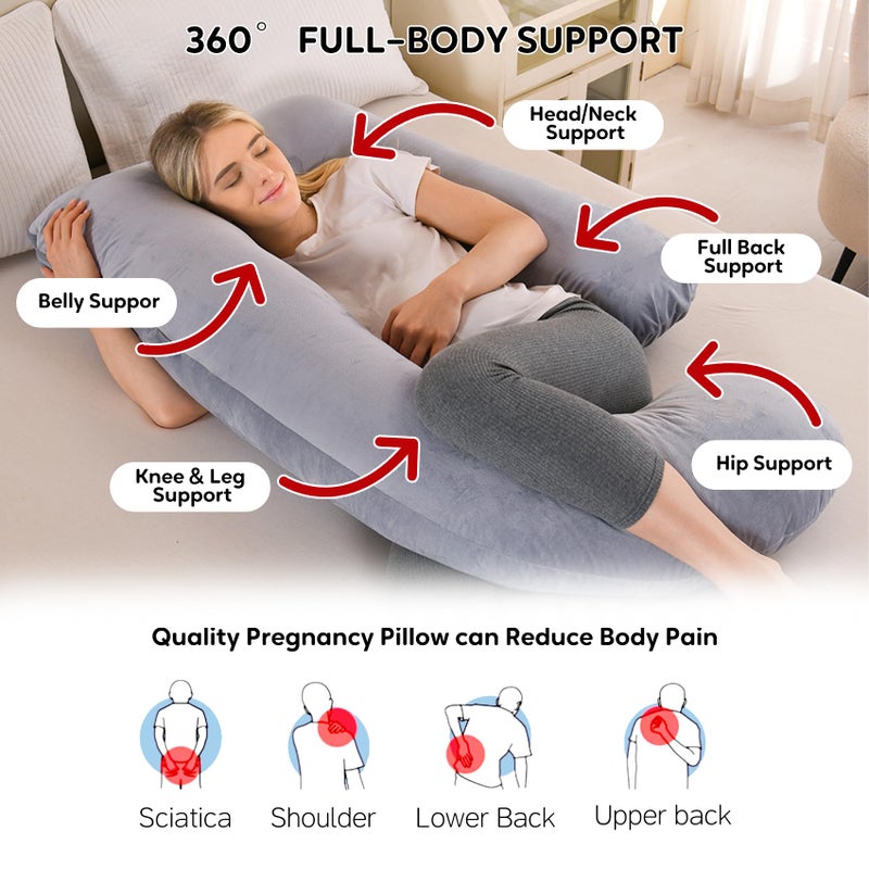 Wodsfay U-Shaped Pregnancy Pillow for Sleeping, Full Body Support for Back, HIPS & Belly - 57 Inch Maternity Pillow with Machine Washable Cover | Maternity Essential - Image 3