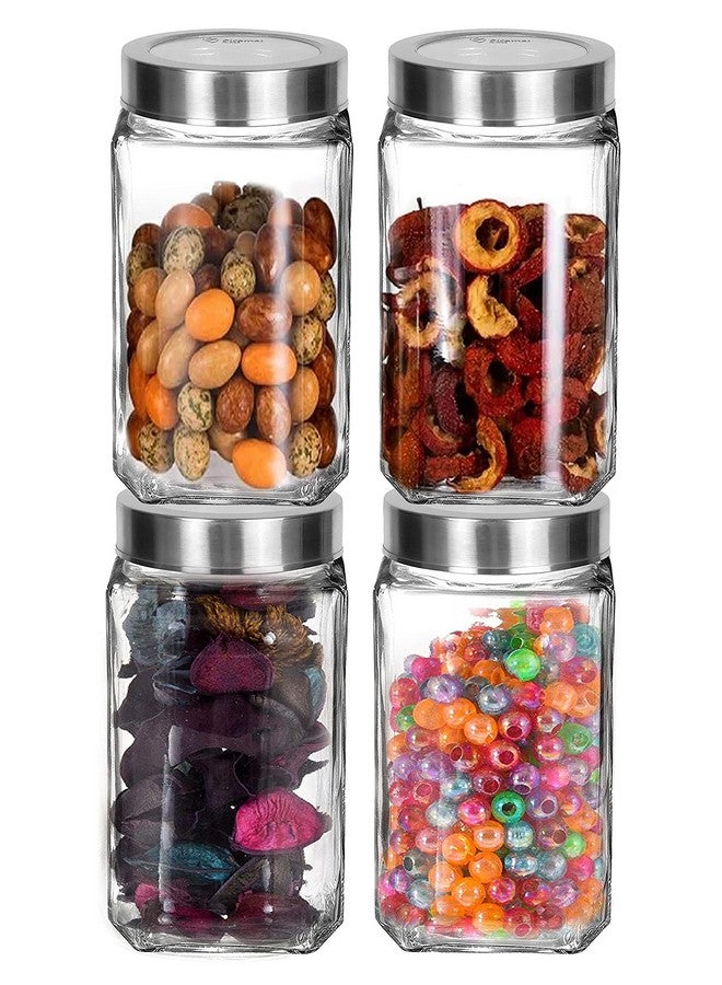 BrezzyCloud Piraml Glass Cubical Square 1 Ltr Transparent Glass Jars & Containers for Kitchen Pantry, Snacks, Masala, Honey, Jams, Pickles, Cookies, Dry Fruits, Coffee Beans Storage with Lid (1 Ltr, Set Of 4) - Image 1