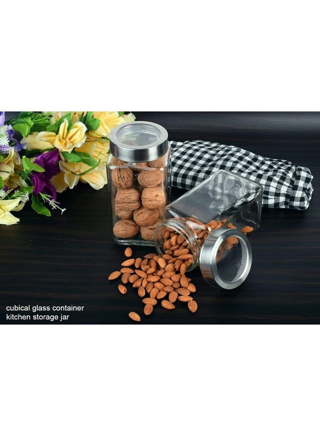 BrezzyCloud Piraml Glass Cubical Square 1 Ltr Transparent Glass Jars & Containers for Kitchen Pantry, Snacks, Masala, Honey, Jams, Pickles, Cookies, Dry Fruits, Coffee Beans Storage with Lid (1 Ltr, Set Of 4) - Image 2
