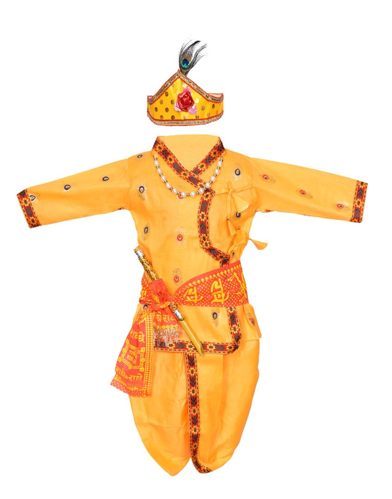AHHAAAA Kids Ethnic Krishna Dress Costume Wear For Boys 236 (Yellow, 3-6 Months) - Image 1