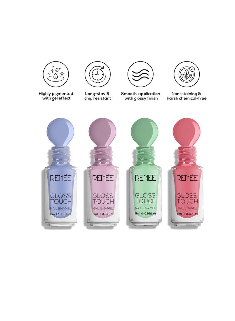 Renee Renee Gloss Touch Nail Paint Set of 4 Quick Drying Nail Polish  Glossy Gel Finish Nail Kit  Highly Pigmented and Long Lasting Nail Enamel Chip Resistance 5ml Each  Gift Set for Women - Image 2