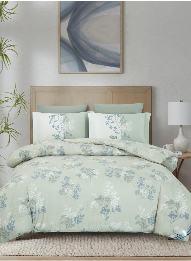 Donetella Printed Comforter Set 4-Pcs Single Size All Season Single Bed Fits(120 X 200 Cm)Bedding Set With Removable Filler And Down Alternative Filling, Sea Mist