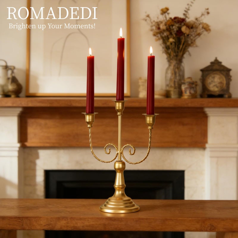 Romadedi Candelabra Gold Candle Holders - 3 Arm 11.8" Wedding Candlestick Holder for Theme Party Table Centerpiece Decor Dining Room Birthday Holiday Christmas - Image 4