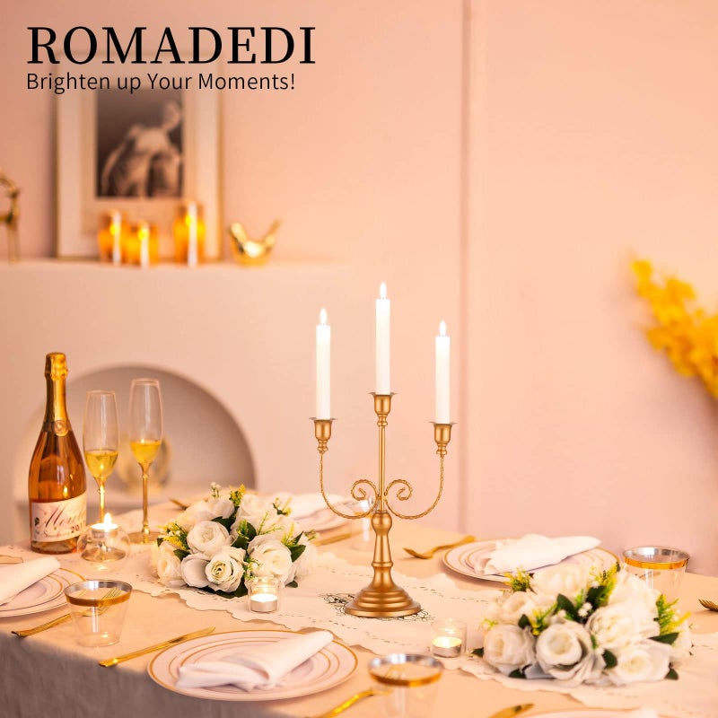 Romadedi Candelabra Gold Candle Holders - 3 Arm 11.8" Wedding Candlestick Holder for Theme Party Table Centerpiece Decor Dining Room Birthday Holiday Christmas - Image 5