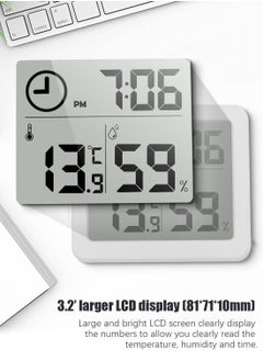 Y&D مقياس حرارة رقمي للرطوبة في الغرفة الداخلية، مقياس حرارة للغرفة مقاس 3.2 بوصة، شاشة LCD كبيرة لسطح المكتب مع ساعة قياس لدرجة الحرارة والرطوبة (أبيض)  - Image 3