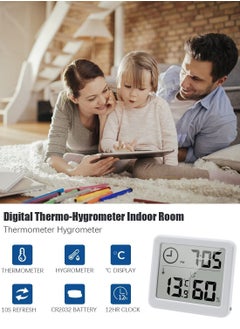Y&D مقياس حرارة رقمي للرطوبة في الغرفة الداخلية، مقياس حرارة للغرفة مقاس 3.2 بوصة، شاشة LCD كبيرة لسطح المكتب مع ساعة قياس لدرجة الحرارة والرطوبة (أبيض)  - Image 2