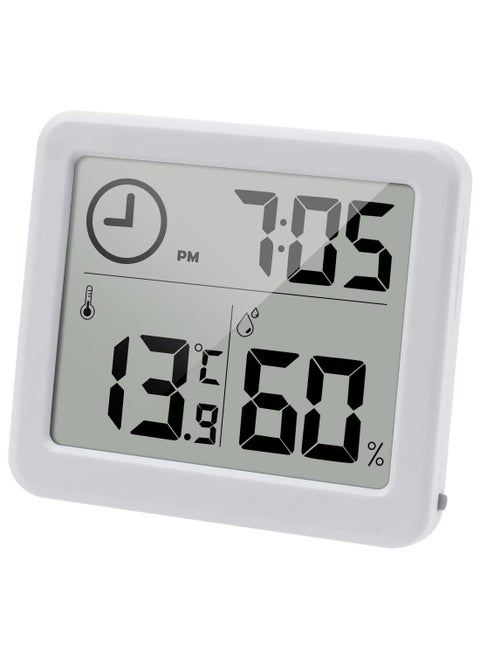 Digital Thermo-Hygrometer Indoor Room Thermometer Hygrometer 3.2” Large LCD Screen Desktop with Temperature and Humidity Monitor Meter Gauge Clock (white)