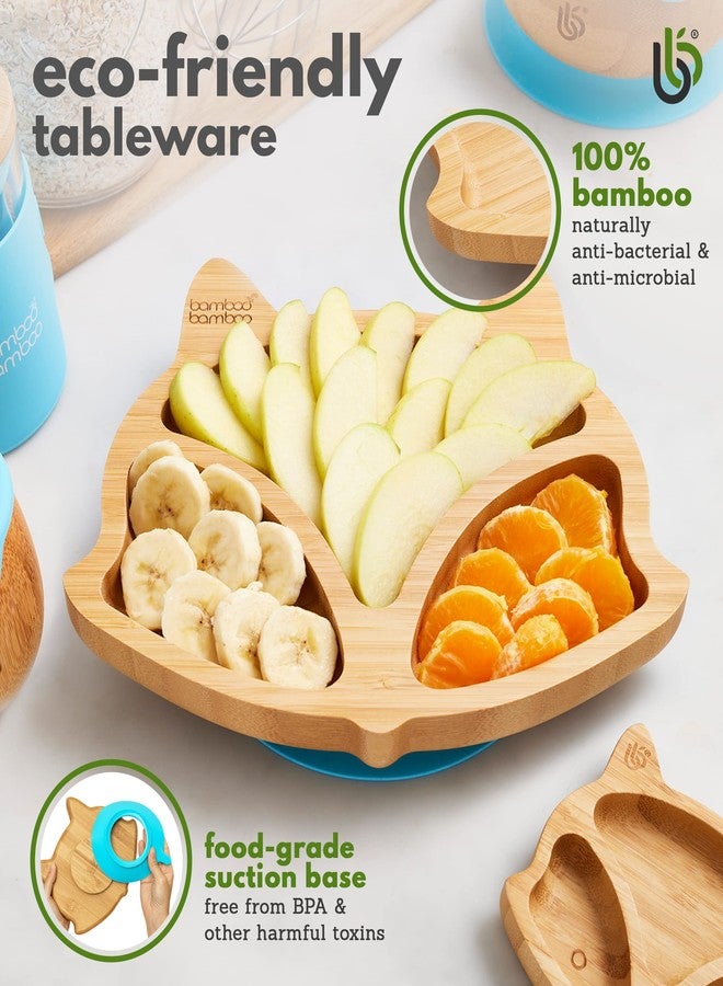 bamboo bamboo Baby and Toddler Plate for Feeding and Weaning, Bamboo Fox Plate with Secure Suction Cup for Babies from 6 Months (Fox, Blue) - Image 3