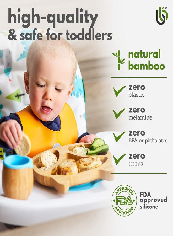 bamboo bamboo Baby and Toddler Plate for Feeding and Weaning, Bamboo Fox Plate with Secure Suction Cup for Babies from 6 Months (Fox, Blue) - Image 4