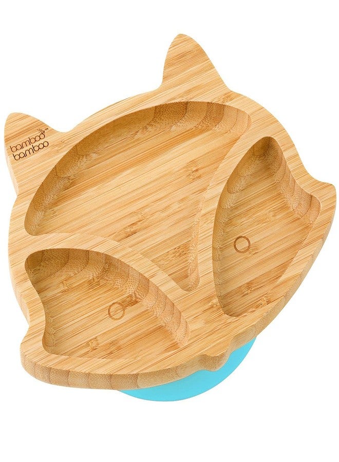 bamboo bamboo Baby and Toddler Plate for Feeding and Weaning, Bamboo Fox Plate with Secure Suction Cup for Babies from 6 Months (Fox, Blue) - Image 1