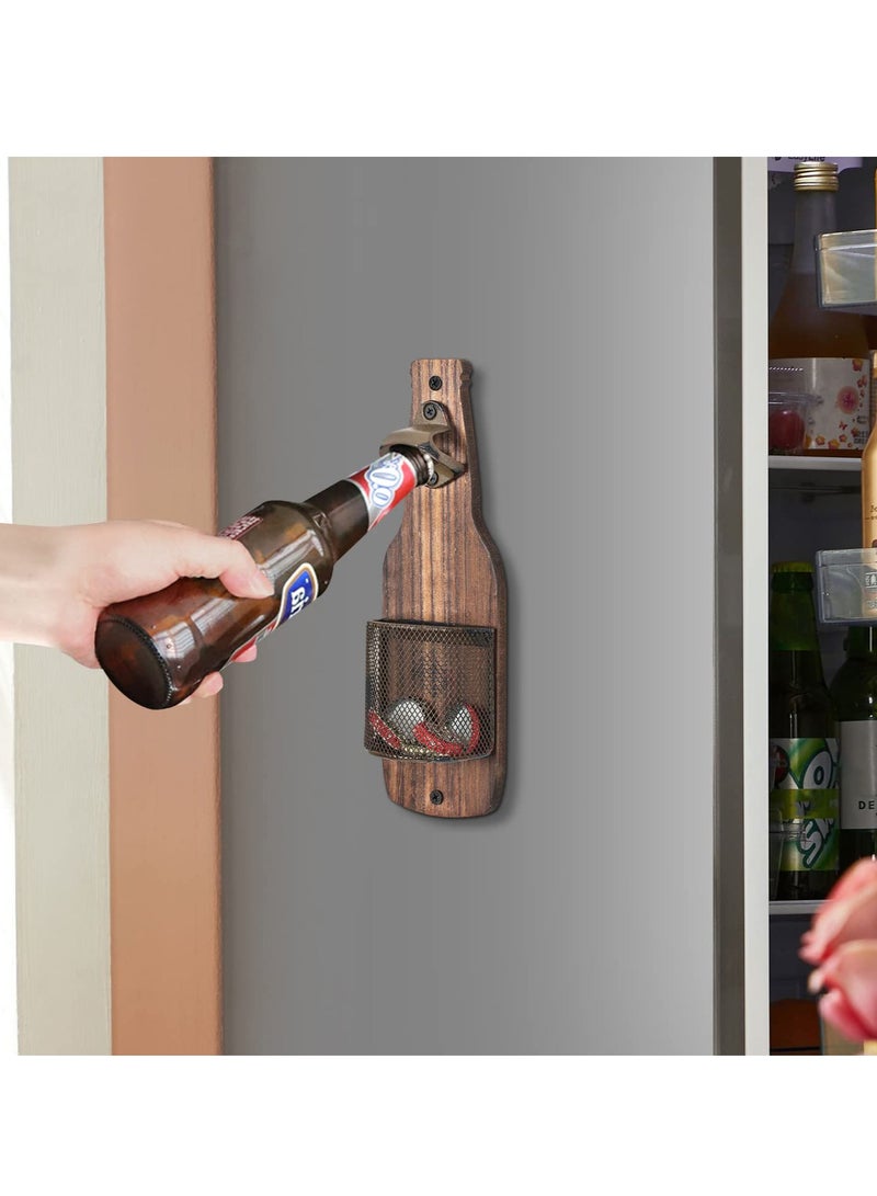 spa luxetique Vintage Wooden Wall Mounted Bottle Opener with Cap Catcher - Image 2