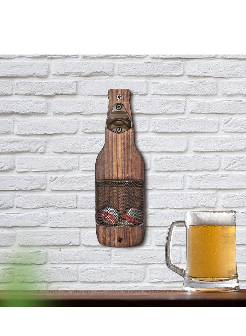 spa luxetique Vintage Wooden Wall Mounted Bottle Opener with Cap Catcher - Image 3