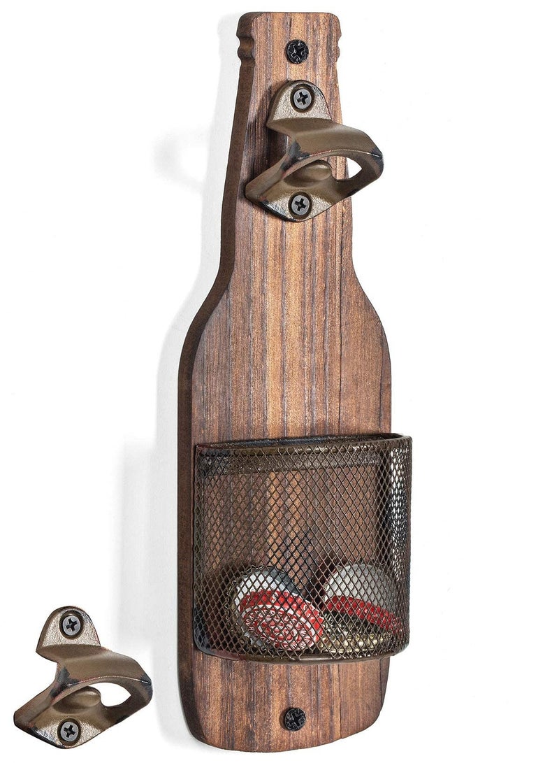 spa luxetique Vintage Wooden Wall Mounted Bottle Opener with Cap Catcher - Image 4