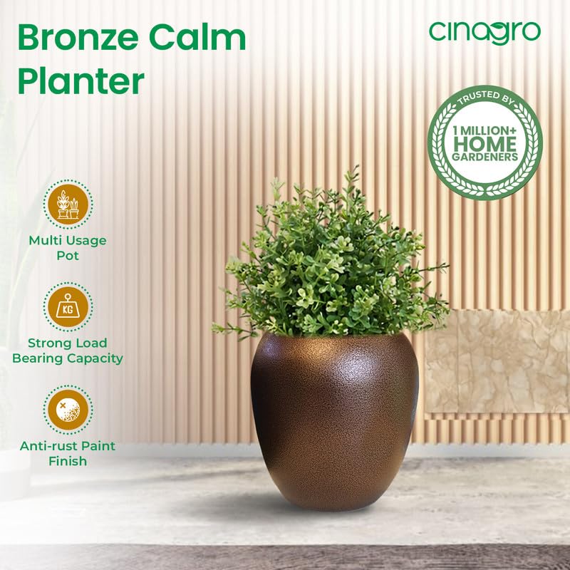 CINAGRO Metal Planter Pot for Indoor Plants, Round Decorative Flower Pot, Rust-Resistant, Modern Plant Holder for Home, Balcony, Office (13.97 x 12.7 cm, Bronze Calm) - Image 2