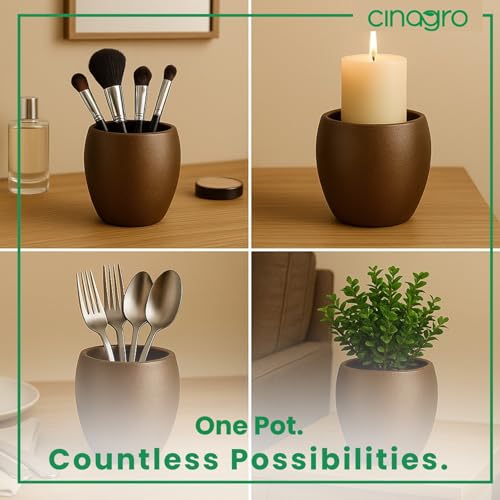 CINAGRO Metal Planter Pot for Indoor Plants, Round Decorative Flower Pot, Rust-Resistant, Modern Plant Holder for Home, Balcony, Office (13.97 x 12.7 cm, Bronze Calm) - Image 3