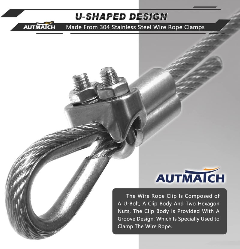 AUTMATCH M5 Wire Rope Cable Clip Clamp 3/16 Inch, 304 Stainless Steel U Bolt Saddle Fastener, 10 Pack - Image 5