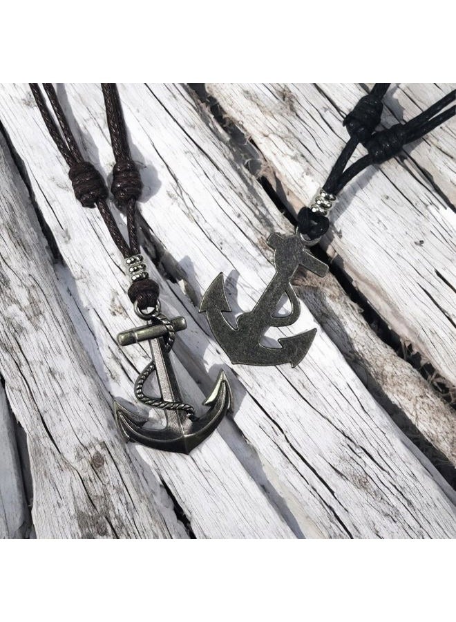 BlueRica Anchor & Rope Pendant on Adjustable Black Rope Cord Necklace (Old Silver) - Image 5
