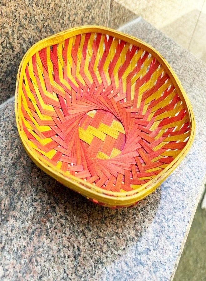 TAVASYA سلال سداسية صغيرة مزخرفة من الخيزران الطبيعي من TAVASYA - عبوة من 6 قطع (وردي وبني، 18 × 18 × 6 سم) | صواني خيزران منسوجة يدويًا لسلال الهدايا، والهدايا الاحتفالية، وديكور المنزل، والتخزين، وهدايا الإرجاع. - Image 5