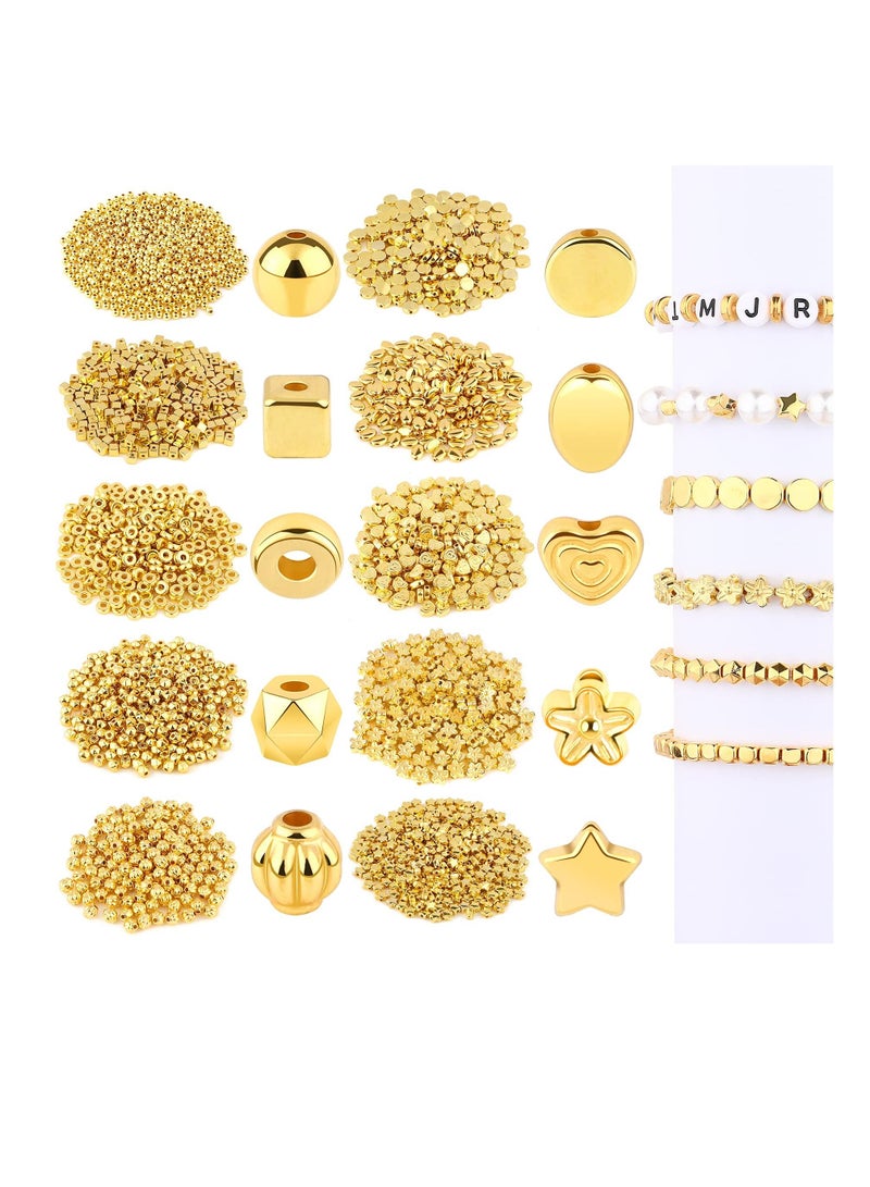KASTWAVE KASTWAVE Gold Spacer Beads Assorted Jewelry Making Loose Beads for DIY Bracelet Necklace Earring Craft Making (1500Pcs 10 Styles)  - Image 1