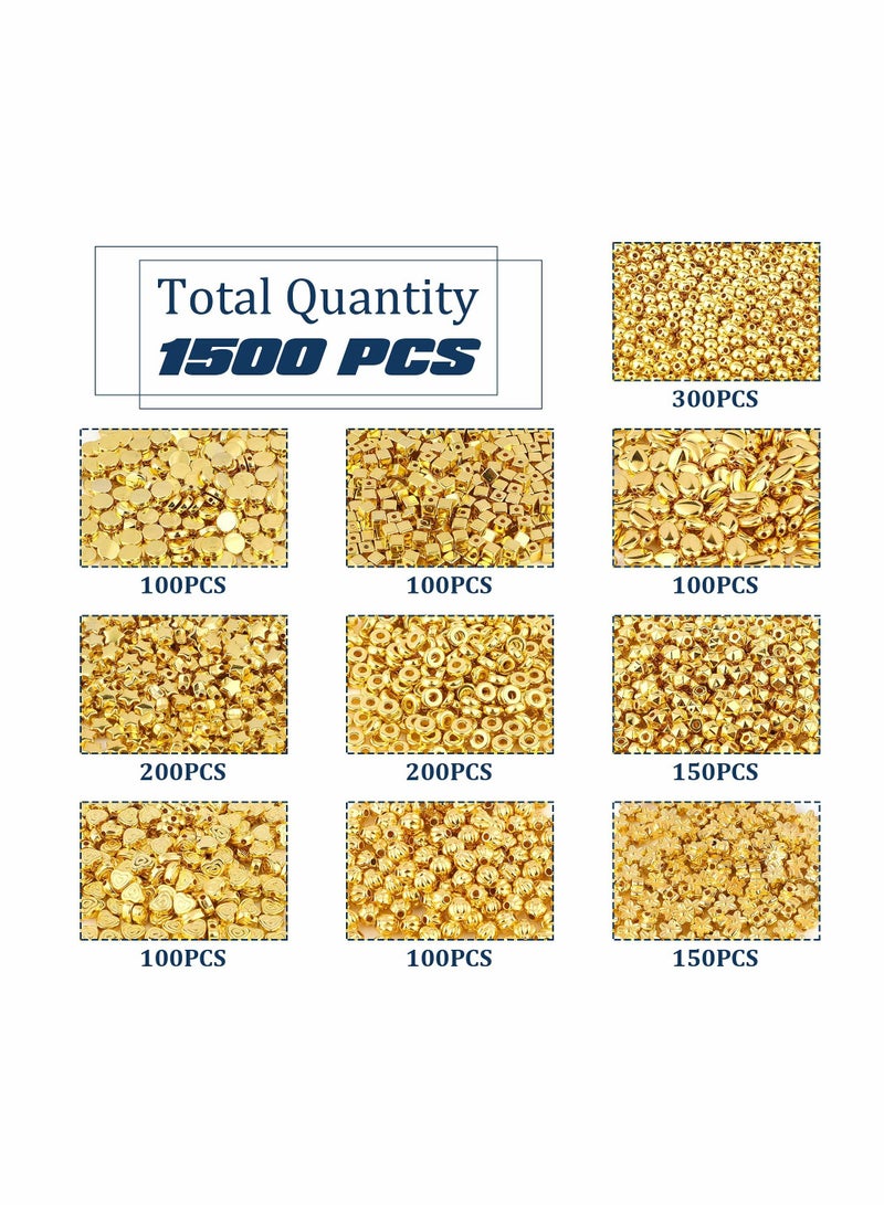 KASTWAVE KASTWAVE Gold Spacer Beads Assorted Jewelry Making Loose Beads for DIY Bracelet Necklace Earring Craft Making (1500Pcs 10 Styles)  - Image 3