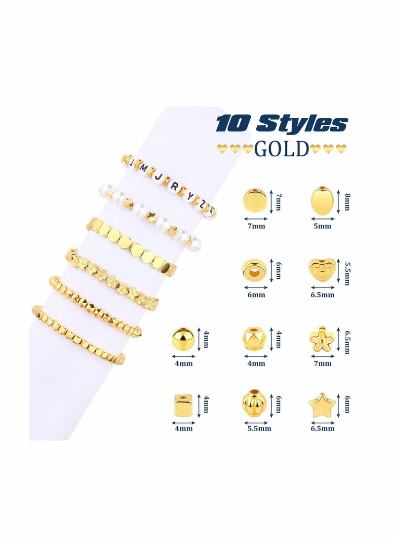 KASTWAVE KASTWAVE Gold Spacer Beads Assorted Jewelry Making Loose Beads for DIY Bracelet Necklace Earring Craft Making (1500Pcs 10 Styles)  - Image 2