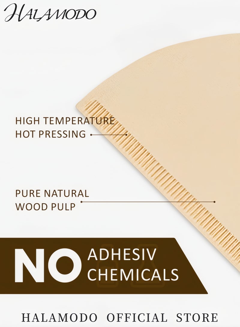 هالامودو ١٠٠ قطعة من ورق فلتر القهوة غير المبيض للاستخدام مرة واحدة، لون بيج، ١٣٫٤×١٠٫٢ سم - Image 4