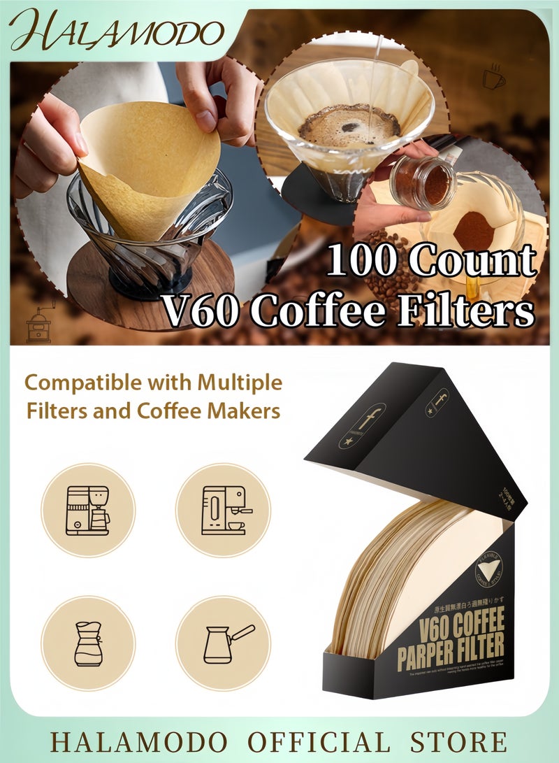 هالامودو ١٠٠ قطعة من ورق فلتر القهوة غير المبيض للاستخدام مرة واحدة، لون بيج، ١٣٫٤×١٠٫٢ سم - Image 1