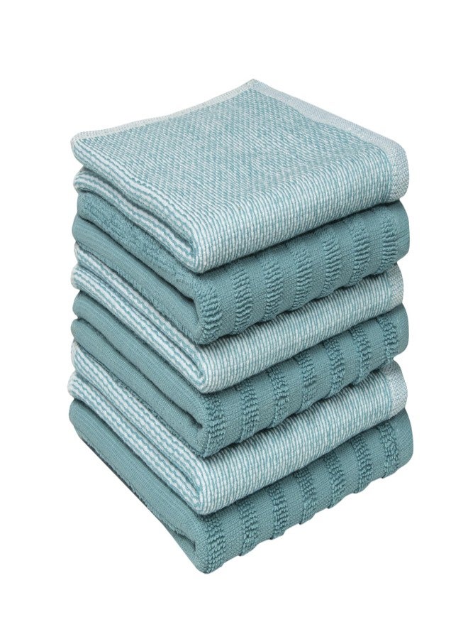 Bumble Towels Bumble Premium Dish Cloths 13"x13" (6 Pack) | 100% Natural Ring Spun Cotton | 400 GSM | Highly Absorbent & Soft |Yarn Dyed & Solid Dyed Terry Dish Cloth Set - Aqua - Image 1