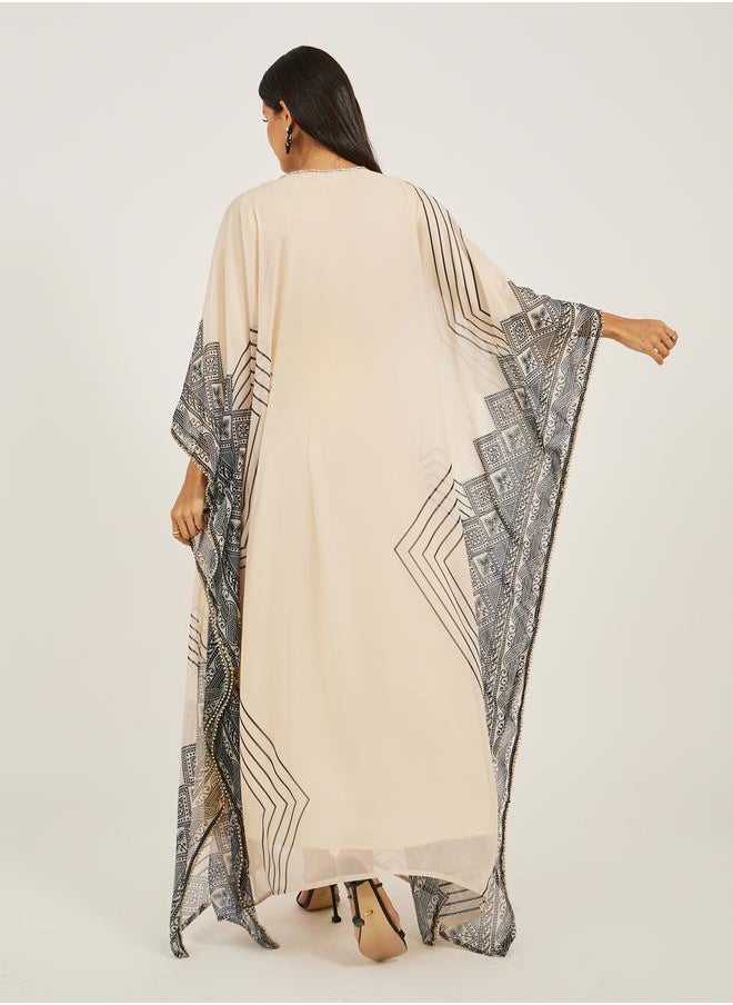 Maxim Creation Printed V-Neck Embroidered Kaftan by Styli  - Image 5