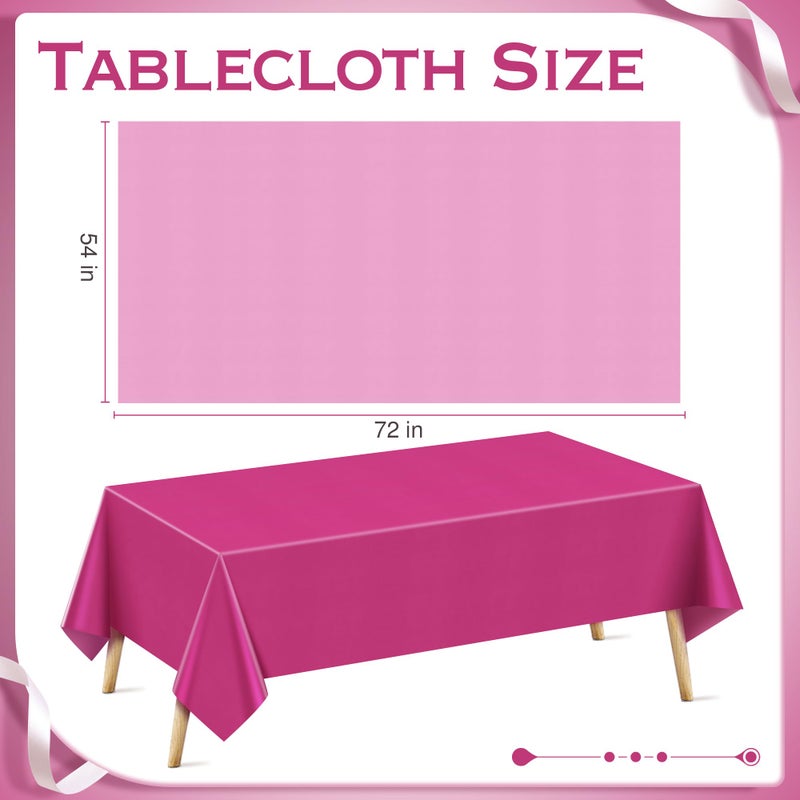 Just Shimmer 4 Pieces Pink Series Rectangle Tablecloth, 54x72 Solid Color Waterproof & Spillproof Disposable Plastic Table Cover, Durable Party Tablecloth for Dining, Buffet, Picnic, Outdoor Events - Image 2