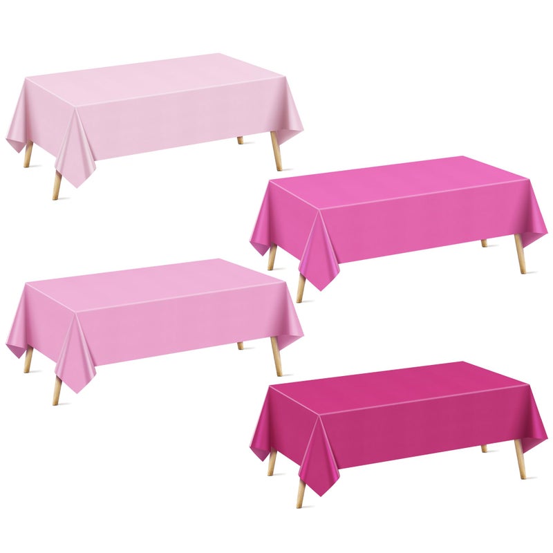 Just Shimmer 4 Pieces Pink Series Rectangle Tablecloth, 54x72 Solid Color Waterproof & Spillproof Disposable Plastic Table Cover, Durable Party Tablecloth for Dining, Buffet, Picnic, Outdoor Events - Image 1