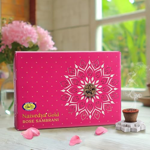 Cycle Pure Naivedya Gold Sambrani Dhoop Cups (Rose), 18 pcs with Holder | Charcoal-Free Havan Cups for Puja, Home & Festivals | Natural Guggal Dhoop for Rituals | Premium Dhoop Cones - Image 1