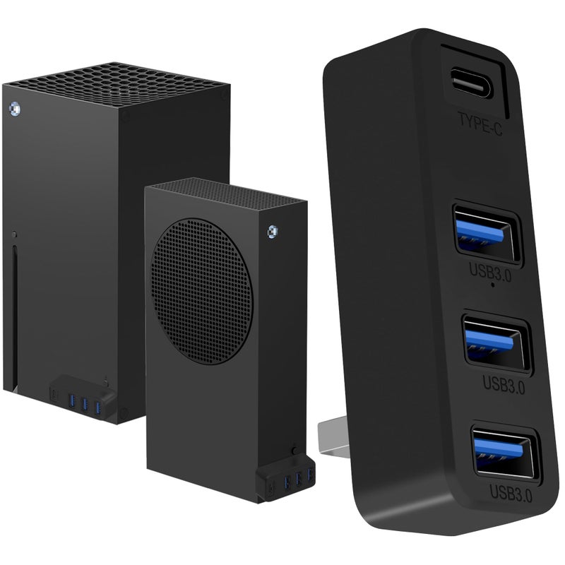 Joso 4 Ports USB Hub 3.0 for Xbox Series X & S, USB Splitter Expansion Adapter with Type-C for External Hard Drives, Controller Charger, Keyboard, Mouse & More - Black - Image 1