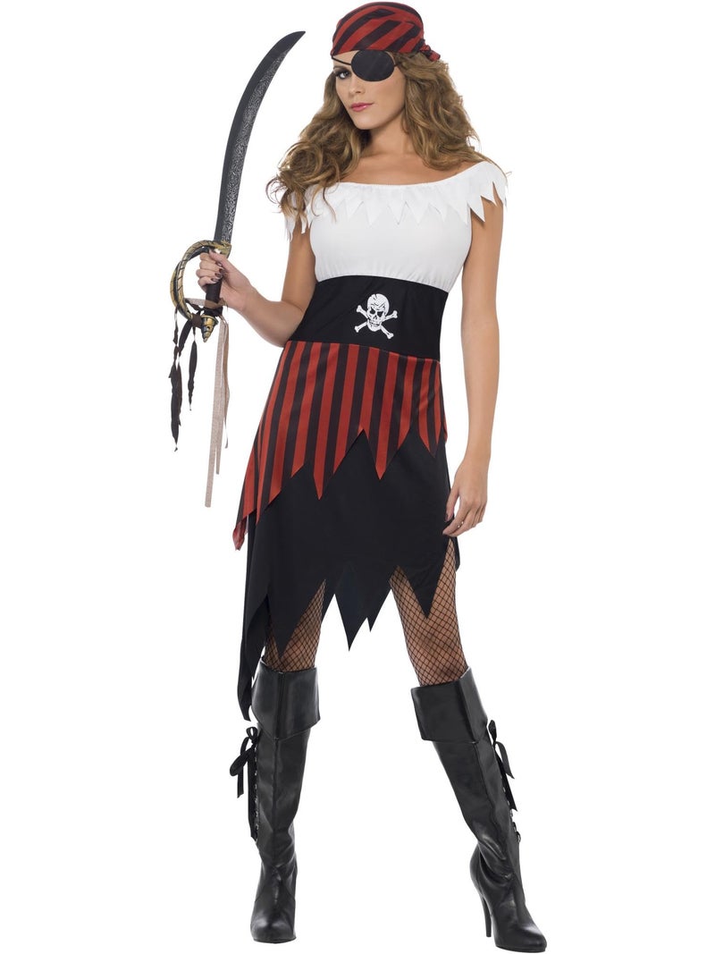 Smiffys Women's Pirate Wench Costume, Multicoloured (Noir/Blanc), L - UK Size 16-18 - Image 1
