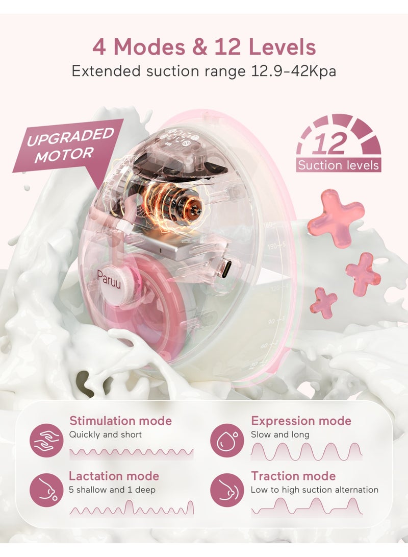 Paruu مضخة ثدي كهربائية قابلة للارتداء P20 بدون استخدام اليدين مع شفط قوي، ضوضاء منخفضة، 4 أوضاع و 12 مستوى - Image 3