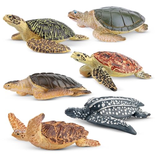 Toymany 6PCS Realistic Sea Turtle Figurines Plastic Ocean Sea Animals Figures Set Includes of Turtles Educational Toy Cake Toppers Christmas Birthday Gift for Kids Toddlers - Image 1