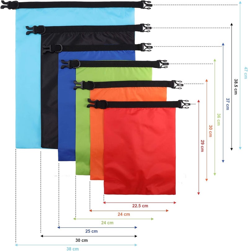 Shappy مجموعة حقائب جافة مقاومة للماء 6 قطع بأحجام 6 خفيفة الوزن مع أحزمة كتف طويلة قابلة للتعديل للأنشطة الخارجية - Image 3