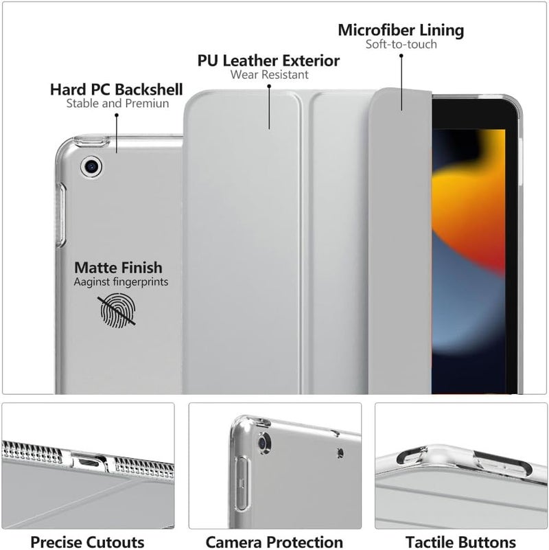 MoKo Case Fit New iPad 9th Generation 2021/8th Generation 2020/7th Gen 2019, iPad 10.2 Case - Slim Smart Shell Stand Cover with Translucent Frosted Back Protector, (Auto Wake/Sleep), Silver - Image 3