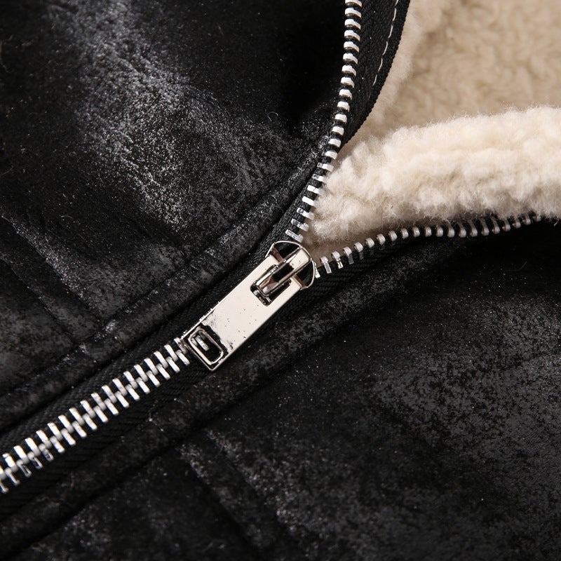 Mens Fleece-lined Thickened Leather Vest Hooded Cold-proof Warm Large Size Waistcoat Lamb Fleece Cross-border Casual Cotton Vest Trendy H70 brown  - Image 5