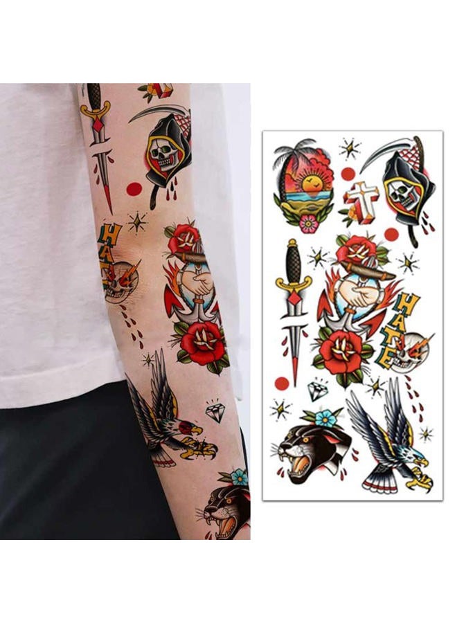 PUSNMI 120×260mm Classic Temporary Tattoo Sailor Jerry Temporary Tattoos for Women Men Cool Skull Tattoo for Arm Leg Face Lasting Mix Style Body Art Tattoos for Halloween Club - Image 4