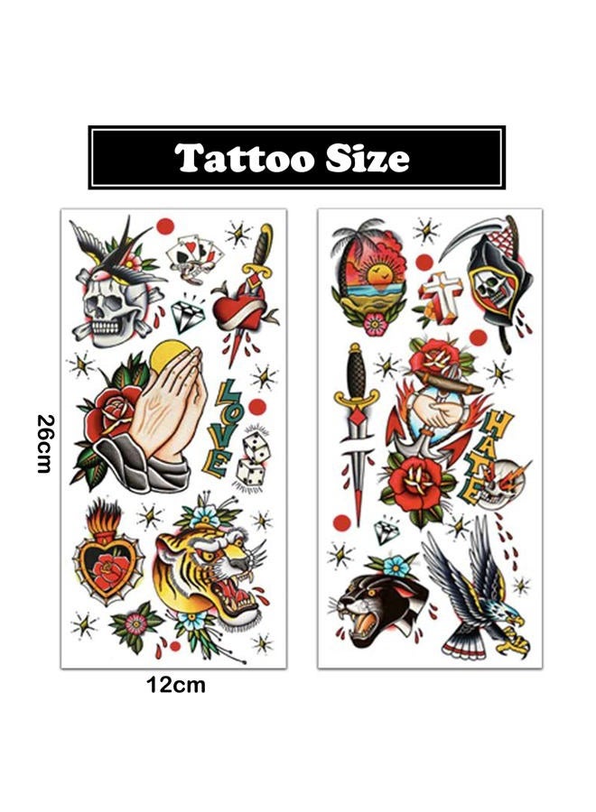 PUSNMI 120×260mm Classic Temporary Tattoo Sailor Jerry Temporary Tattoos for Women Men Cool Skull Tattoo for Arm Leg Face Lasting Mix Style Body Art Tattoos for Halloween Club - Image 2