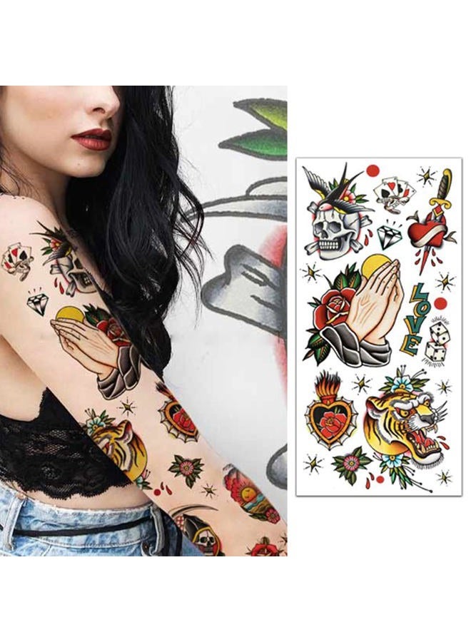 PUSNMI 120×260mm Classic Temporary Tattoo Sailor Jerry Temporary Tattoos for Women Men Cool Skull Tattoo for Arm Leg Face Lasting Mix Style Body Art Tattoos for Halloween Club - Image 3