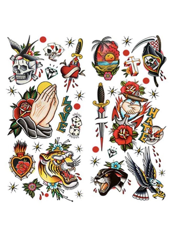 PUSNMI 120×260mm Classic Temporary Tattoo Sailor Jerry Temporary Tattoos for Women Men Cool Skull Tattoo for Arm Leg Face Lasting Mix Style Body Art Tattoos for Halloween Club - Image 1